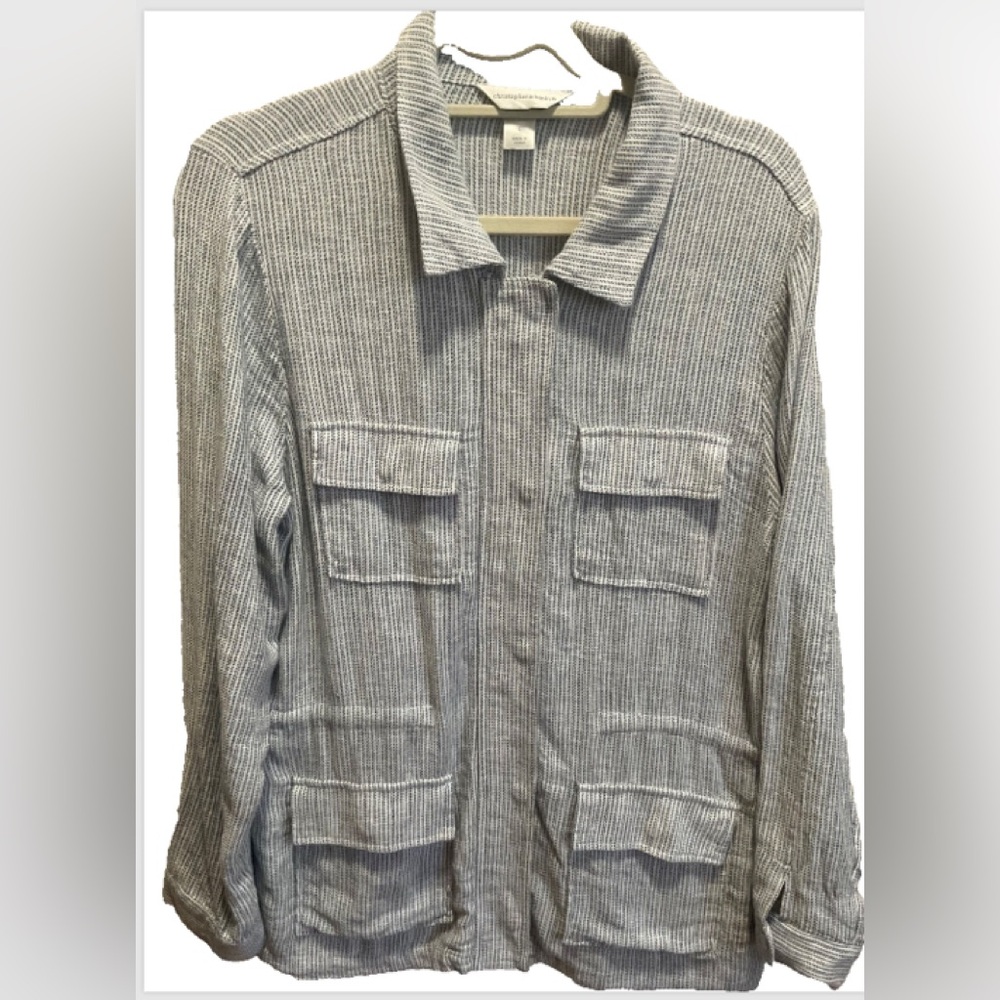 Christopher & Banks Zip Up Blue Jacket Shirt Size L *Soft n Cozy*